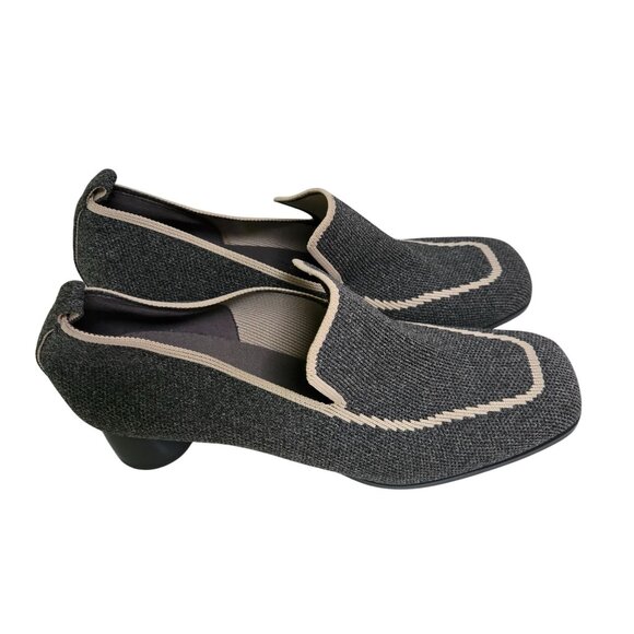 Vivaia Quinn Square Toe Patterned Heels Gray Cream Rounded Heel Size 42/11-11.5 - Picture 2 of 10